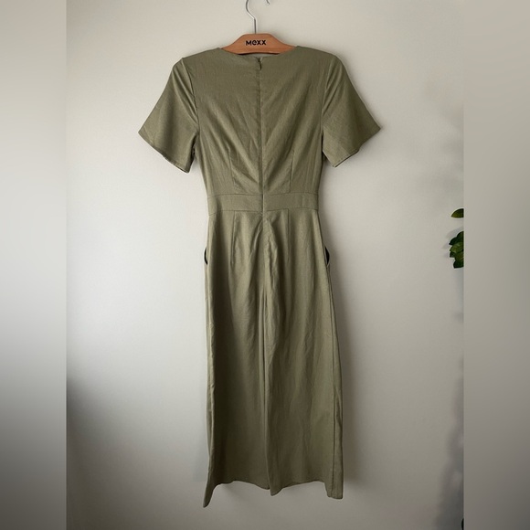 Showpo Australia Linen Blend Front Knot Tie Jumpsuit Wide Leg Khaki Green Small - Picture 2 of 10